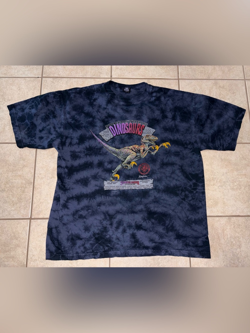 Vintage Utahraptor Prehistoric Dinosaurs Graphic T-Shirt - Black Tie-Dye